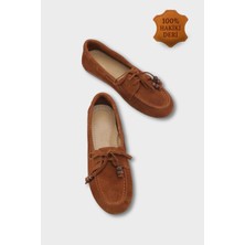 Capone Outfitters Vicki Hakiki Deri Süet Bağcıklı Boncuklu Konfor Kadın Loafer Tekne Ayakkabısı