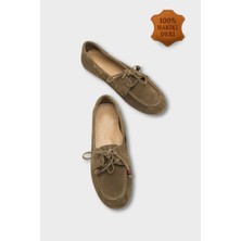 Capone Outfitters Vicki Hakiki Deri Süet Bağcıklı Boncuklu Konfor Kadın Loafer Tekne Ayakkabısı
