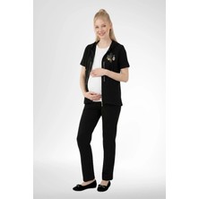 Mecit Pijama Mecit 6400 Siyah 3'lü Hamile Lohusa Pijama Takımı