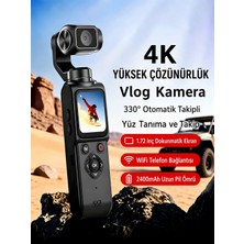 Azurtech 4K Akıllı Yüz Takipli Vlog Kamera | Wifi Bağlantılı Mini Gimbal Kamera | Dokunmatik Ekranlı Stabilizatörlü Video Kamera