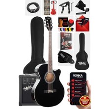 Cekar Store Midex XC-300XBK-AMP Profesyonel Amfili Siyah Elektro Akustik Gitar (Amfi Gigbag Çanta Tuner Capo Askı Jak Kablo Pena)