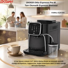 Arzum OK0028 Okka Espresso Pro M Tam Otomatik Espresso Makinesi, 11 Sıcak ve Soğuk Içecek, Krom