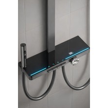 Oxy Aqua Lusso Piano Duş Seti - Dijital LED Göstergeli Piyano Tuşlu Termostatik Banyo Batarya Duş Sistemi Tepe Robot Duş Seti