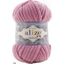 Alize Velluto 98 Pembe Kadife Örgü İpi %100 Mikropolyester Yumuşak ve Parlak Özellikte