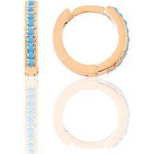 Assess Store Gümüş Rose Turkuaz Taşlı 11 mm Halka Küpe Tragus Piercing Kıkırdak Küpesi