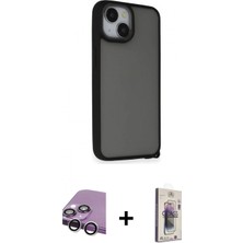 Marsilyan™- iPhone 14 Kılıf Atlas Form - Siyah Bilvis 3D Cam Ekran Koruyucu + Raze Metal Kamera Lens - Gs
