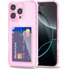 Cayk iPhone 14 Pro Max Uyumlu Kamera Korumalı Kartlıklı Köşeleri Airbag Tasarımlı Darbe Önleyici Pembe