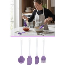 Silicolife 4'lü Silikon Mutfak Servis Hazırlık Seti - Kepçe, Spatula ve Fırça Seti SL048 LİLA