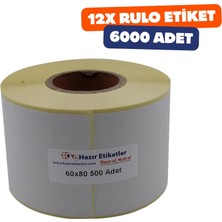 Assess Store Kuşe Etiket 60MM x 80MM Ruloda 500 Toplamda 12 Rulo 6000 Adet 40MM Çapında Baskısız Barkod Yazıcı Etiketi
