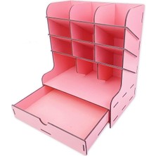 Assess Store Çapraz 9 Bölme Çekmeceli Masaüstü Kalemlik Organizer Demonte Pembe