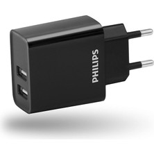 Philips DLP2610/12 Hızlı Şarj Adaptörü 2 USB-A 5 V/3.1A Siyah Ev Şarjı Uyumlu Modeller