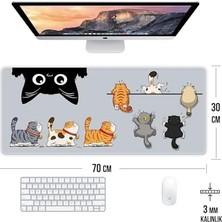Assess Store Yaramaz Kediler Oyun Gaming Klavye Mouse Pad Masa Matı 70X30CM Kaymaz Kauçuk Taban Dikişli Kenar