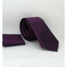 Gaffy Koyu Mor Slim Fit Düz Renk Mendilli Parlak Saten Kravat - Ss-21 Şıklık Vurgusu
