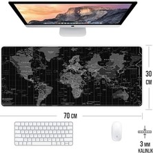 Assess Store Dünya Haritası Oyun Gaming Klavye Mouse Pad Masa Matı 70X30CM Kaymaz Kauçuk Taban Dikişli Kenar