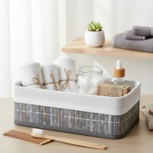 Assess Store Bambu Detaylı Çok Amaçlı Saklama Kutusu – 25X15X8 cm Dekoratif Kumaş Organizer | Mutfak, Banyo, Dolap Içi ve Raf Düzenleyici | Çekmece Içi Derin Organizer Kutu Gri