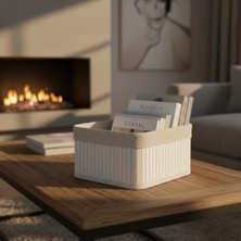 Assess Store Mini Dikdörtgen Bambu Düzenleyici ve Saklama Sepeti – Beyaz Ahşap Banyo, Makyaj ve Ofis Organizeri, Kumaş Astarlı Çok Amaçlı Dekoratif Kutu (20X15X10 Cm)