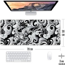 Assess Store Wave Temalı Oyun Gaming Klavye Mouse Pad Masa Matı 70X30CM Kaymaz Kauçuk Taban Dikişli Kenar