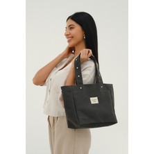 Mute Bag Gold Zımba Detaylı Dark / Siyah Mumlu Kanvas & Gold Zımba Detaylı Askısı (En:28 Boy:25)