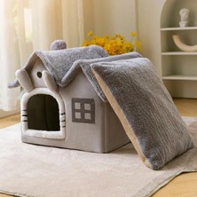 Assess Store Tineke Kedi Evi Yumuşak Kedi Yatağı Derin Uyku ve Kış Evi Çıkarılabilir Minder -Villa 1ADET (Gri Büyük Boy)