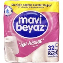Assess Store Mavi Beyaz Tuvalet Kağıdı, 32 Rulo, 2 Katlı, Uv Sterilize
