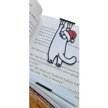 Assess Store 3D Baskı Kırmızı Şapkalı Beyaz Tırmanan Kedi Kitap Ayracı - 7 Adet