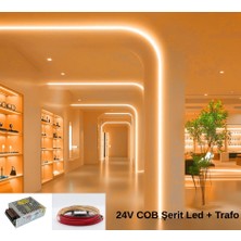 RISHANG Cob Şerit LED 24V ve Metal Trafo Kiti – 5 Metre Set - Metrede 480 LED – Yüksek Crı > 90 – Noktasız Aydınlatma