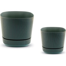 Assess Store Kare Saksı Seti 2,3 Litre + 4,6 Litre, Iç Mekan - Dış Mekan 2li Ekonomik Tabaklı Saksı Set Koyu Yeşil Renk