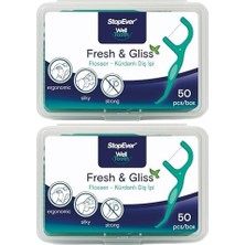 Assess Store Stopever Fresh & Gliss Kürdanlı Diş Ipi 2'li Paket (100 Adet) | Nane Aromalı | Diş Arası Temizliği, Ağız Hijyeni ve Günlük Kullanım Için Ideal | Plastik Kutulu ve Taşıma Kılıflı Hediyeli