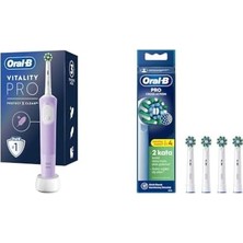 Assess Store Oral-B Şarjlı/elektrikli Diş Fırçası Vitality Pro Lila Koruma ve Temizlik + Oral-B Action X-Filament Şarjlı Diş Fırçası Yedek Başlığı 4 Adet