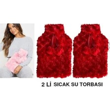 Assess Store Sıcak Su Torbası 2 Adet,kırmızı Renkli,ponponlu Termofor 26X17X2CM 1 Litre