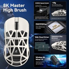 Assess Store Attack Shark R2 Magnezyum Alaşımlı Kablosuz Gaming Mouse – 48G Ultra Hafif, Pixart PAW3950 Sensör, 42000 Dpı, Bt/2.4g/kablolu Üçlü Mod, 8k Tepki Hızı, Windows/xbox/ps/mac Uyumlu –