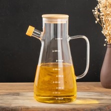 Assess Store 401275 Alisa Bambu Kapaklı Borosilikat Ölçekli Cam Yağlık Silikon Tabanlı Dereceli Yağdanlık 800 ml