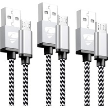 Assess Store Micro-Usb Hızlı Şarj Kablosu, 1 Metre, 2.1A, Kopmaz Naylon Örgülü Veri Kablosu,, ve Micro-Usb Girişli Tüm Cihazlar ile Uyumlu, 1 Yıl Garantili