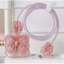 Assess Store 18W/20W Şarj Başlığı Ile Uyumlu Kurdele Şarj Başlığı ve Kablo Koruyucu Set, Pembe