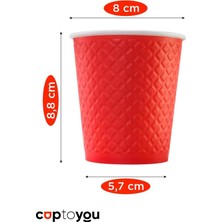 Assess Store 25 Adet Kırmızı Tek Kullanımlık Çift Duvarlı Karton Bardağı 8 Oz, Küçük Kağıt Kahve Bardakları 250 Ml, Soğuk ve Sıcak Içecekler, Kırmızı