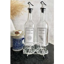 Assess Store Beyaz Standlı Akıtıcılı Şeffaf 750 ml Beyaz Etiketli Yağlık Yağdanlık
