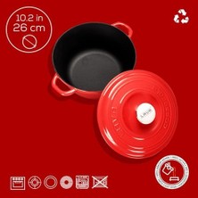Assess Store Döküm Yuvarlak Tencere Döküm Demir Kapak New Serisi Çap 26CM. Kırmızı
