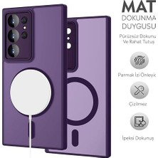 Assess Store Için Kılıf Kamera Korumalı Mag-Safe Şarj Özellikli Mat Şeffaf Renkli Kılıf (Mor, Galaxy A56)