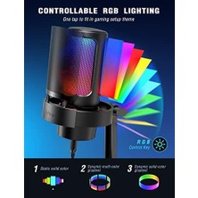 Assess Store USB Mikrofonu, Ampligame Oyun Bilgisayarı Masaüstü Kondansatör, Rgb Mikrofon, Mac/bilgisayar/ps4/ps5'te Youtube, Sessiz Düğmeli, Mikrofon Kazancı, Pop Filtresi, Şok Montajı, Kulaklık Jakı-A8