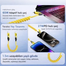 Assess Store 4’ü 1 Arada 65W Yaylı Hızlı Şarj Kablosu Type-C & Lightning Pd Destekli, Dolaşmaz Spiral Tasarım, 1.5m Uzayabilir, Araç & Ev Uyumlu Şarj ve Veri Kablosu (Siyah)