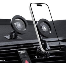 Assess Store Magsafe Araç Içi Telefon Tutucu 2in1 Air Vent & Dashboard (Ön Konsol ve Havalandırma Izgara ile Uyumlu) Uzun Versiyon & Magfit ile Uyumlu + Dahili Metal Halka MTF13-1 - ACP08319