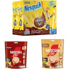 Assess Store Nesquik Kakaolu Süt 6'lı Paket x 3, Nescafe 3'ü 1 Arada Original Çözünebilir Kahve Karışımı 10'lu Paket x 2, Nescafé 3'ü 1 Arada Sütlü Köpüklü Çözünebilir Kahve Karışımı 10'lu x 1