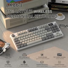 Assess Store RK86 Kablosuz Mekanik Klavye, Gaming Klavye Conta Montajlı, 3 Mod (2.4ghz/bluetooth/type C) Apex Pro Tkl Rgb 75% Oyuncu Klavyesi, Tft Renkli Ekran, Topuz, Hot Swappable Doğrusal Anahtar