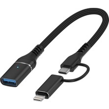 Assess Store 2 In 1 5gbps Type-C And 8 Pin To USB 3.0 Otg Adaptör Telefon ve Notebook Uyumlu ADS-619
