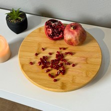 Assess Store Yuvarlak Bambu Servis Tahtası, 26 Cm, Ayaklı, Dekoratif