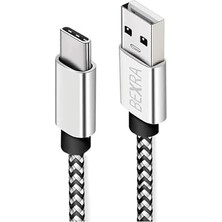 Assess Store USB Type-C Hızlı Şarj Kablosu, 1 Metre, 2.1A, Naylon Örgülü Kopmaz Veri Kablosu,,, ve Tüm Cihazlar ile Uyumlu, Gri, 2 Yıl Garantili