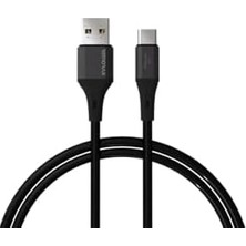 Assess Store Wahoo USB A-C 3.1A Hızlı Şarj Kablosu, Siyah/ Metal (100 Cm)