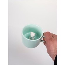 Assess Store 3D Sevimli Hayvan Figürlü Porselen Kupa 230 ml Mint Renk Kahve Çay Kupası,turkuaz & Ayıcık