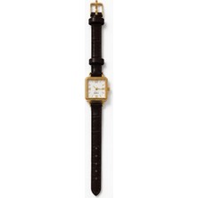Toz Vintage Cilnar Kahverengi Deri Kayış Gold Kare Kasa Minimal Kadın Vintage Retro Saat
