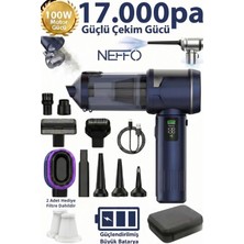 Neffo 17.000 Pa Şarjlı Araç Süpürgesi 100W – 2 Filtre Hediyeli, Taşıma Çantalı, Led Aydınlatma, Dijital Gösterge